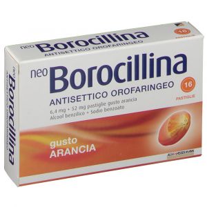 Neo Borocillin Oropharyngeal Antiseptic 6,4mg + 52mg Orange 16 Tablets