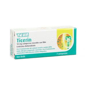 Ticerin 10mg Cetirizin Dichlorohydrate Antihistamine 7 Coated Tablets