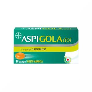 Aspi Gola Dol Caramelle Gola Antinfiammatorio per Mal di Gola 16 Pastiglie Senza Zucchero Arancia