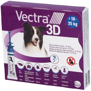 Vectra 3d Spot-on Soluzione 3 Pipette 3,6ml 196mg + 17,4mg +1.429mg Cani da 10 A 25 Kg, Tappo Applicatore Blu