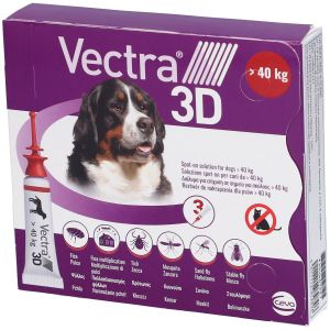 Vectra 3d Spot-on Soluzione 3 Pipette 8ml 436mg + 38,7mg + 3.175mg Cani > 40 Kg, Tappo Rosso