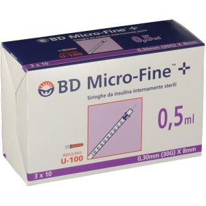 Becton Dickinson Insulin Syringe 0.5ml 100 Ui 30 Gauge Needle 30 Pieces