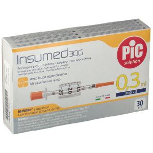 Pic Solution Pic Insumed Insulin Syringe 0,3ml G30x8mm 30 Pieces