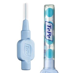 Tepe x-soft interdental brush with extra soft blue filaments measuring 0.6 mm