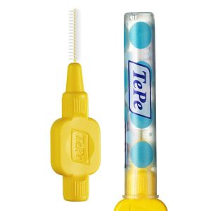 Tepe x-soft interdental brush with yellow extra soft filaments measuring 0.7 mm
