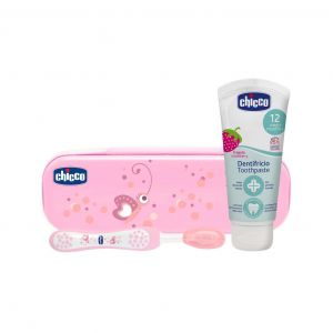Chicco set first pink teeth toothbrush + strawberry toothpaste