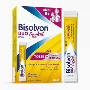 Bisolvon Duo Pocket Lenitivo Sciroppo In Bustina Contro Tosse e Gola Irritata, Adulti Bambini, 12 Bustine  Globuli Contenitore MONOdose