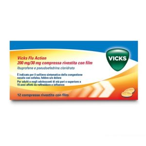 Vicks Flu Action 200mg/ 30mg Ibuprofen Pseudoephedrine 12 Tablets