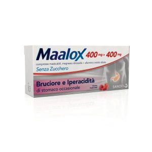 Maalox Senza Zucchero 400mg + 400mg Antiacido Aroma Frutti Rossi 30 Compresse Masticabili