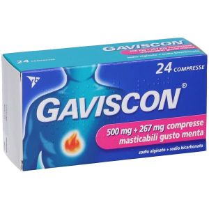 Gaviscon 500mg + 267mg Indicato per Bruciore di Stomaco Occasionale 24 Compresse Menta