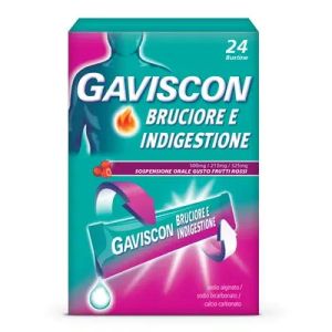 Gaviscon Bruciore e Indigestione 24 Bustine Sospensione Orale 500mg + 213mg + 325mg Gusto Frutti Rossi
