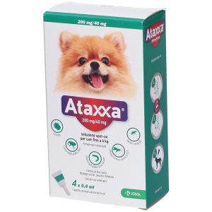Ataxxa Spot-on Soluzione 4 Pipette 0,4ml 40mg + 200mg Cani Fino A 4Kg