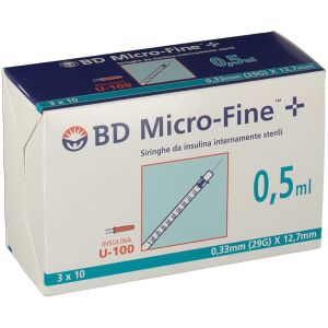Siringa Insulina Becton Dickinson 0,5ml 100 Ui Ago Gauge 29 30 Pezzi