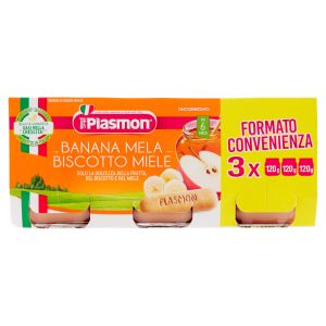 Plasmon Merenda Omogeneizzato Banana Mela Biscotto E Miele 3 Vasetti da 120 g