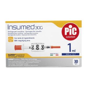 Siringa Insulina Pic Insumed 1ml 100 Ui Ago Gauge 30 12,7mm Senza Spazio Morto 30 Pezzi