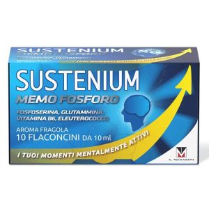 Sustenium Memo Fosforo | Integratore Alimentare i Fosfoserina, Glutammina, Vitamina B6 Ed Eleuterococco, 10 Flaconcini