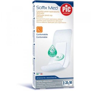 Cerotto Pic Soffix Med In Tnt i Tampone Centrale Assorbente Sterile Monouso Sterile 25x10 Cm Antibatterico 3 Pezzi