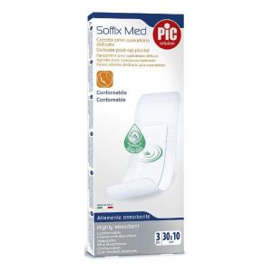 Cerotto Pic Soffix Med In Tnt i Tampone Centrale Assorbente Sterile Monouso 30x10 Cm Sterili Antibatterico 3 Pezzi