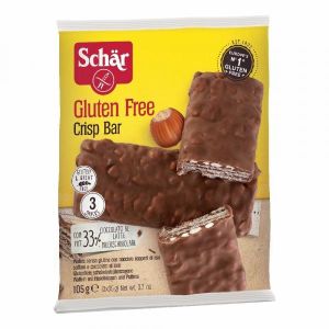 Schar Crisp Bar Wafers i Nocciole Ricoperti di Riso Soffiato e Cioccolato Al Latte 3 Porzioni da 35g