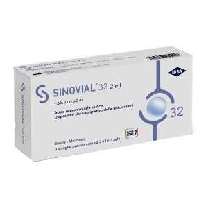 Siringa Intra-articolare Sinovial 32 Acido Ialuronico Sale Sodico 1,6% 32mg/2ml 3 Siringhe X 2ml + 3 Aghi