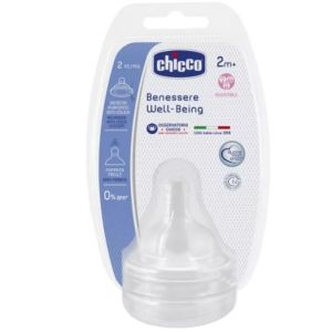 Chicco Tettarella 2 Fori Well Being Silicone Flusso Regolare +2m 2 Pezzi