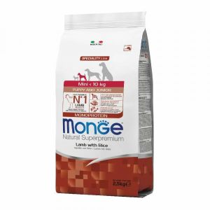 Monge Agnello Riso e Patate Cibo Secco per Cani Cuccioli Taglia Piccola Sacco 2,5Kg
