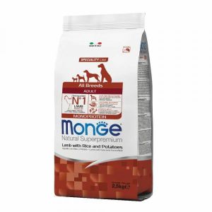 Monge Agnello Riso e Patate Cibo Secco per Cani Adulti Sacco 2,5Kg