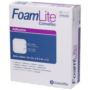 Medicazione In Schiuma di Poliuretano Sottile Assorbente i Adesivo In Silicone Microforato Convatec Foam Lite 8x8 10 Pezzi