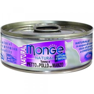 Monge Natural Tonno e Petto di Pollo i Manzo Cibo Umido per Gatti Adulti 80g