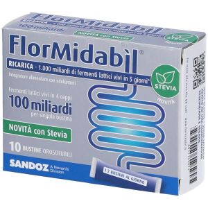 Flormidabil Ricarica i Stevia Integratore i 100 Miliardi di Fermenti Lattici Vivi 10 Bustine Stick