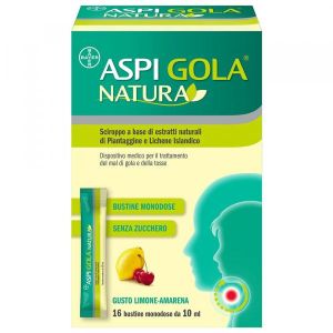 Aspi Gola Natura Sciroppo Estratti Naturali Tosse e Mal di Gola Limone Amarena 16 Bustine 10ml