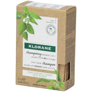 Klorane Shampoo Maschera Lavante 2 In1 Polvere Ortica e Argilla Bio Cuoio Capelluto Grasso 8x3g