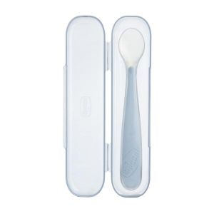 Chicco Softly Spoon Cucchiaio Morbido In Silicone Grigio 6m+con Custodia