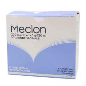 Meclon soluzione vaginale 200 mg/10 ml + 1 g/130 ml 5 flaconi + 5 cannule