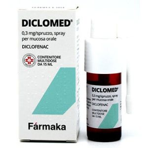 Diclomed Spray 0,3 Mg/dose Antidolorifico Anti Infiammatorio Mal di Gola Diclofenac 15ml