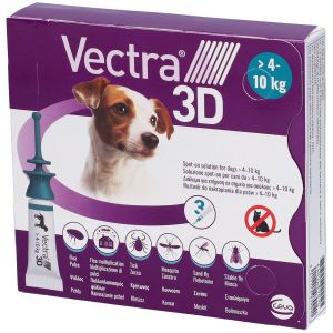 Vectra 3d Spot-on Soluzione 3 Pipette 1,6ml 87mg + 7,7mg + 635mg Cani da 4 A 10 Kg, Tappo Verde