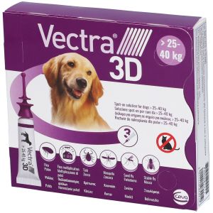 Vectra 3d Spot-on Soluzione 3 Pipette 4,7ml 256mg + 22,7mg +1.865mg Cani da 25 A 40 Kg, Tappo Viola