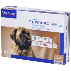 Effipro Duo Spot-on Soluzione 4 Pipette 4,02ml 402mg + 120,6mg Cani da 40 A 60Kg