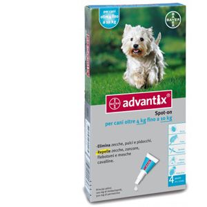Advantix Azzurro Spot-on Per Cani Oltre 4Kg Fino a 10kg - 4 pipette antipulci zecche