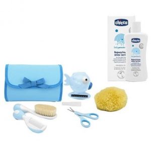 Chicco Set Igiene Azzurro Spugna+forbicine+spazzola+pettine