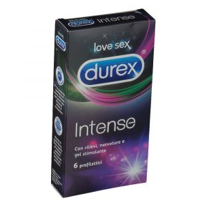 Durex 6 preservativi intense orgasmic con rilievi, nervature e gel stimolante