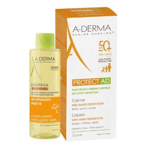 A-derma Protect Adulti Spf50+ Crema Solare 150ml + Exomega Control Olio Lavante Emolliente 100ml