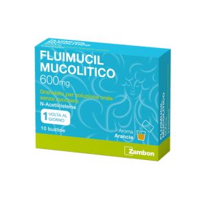 Fluimucil Mucolitico 600 mg N-Acetilcisteina Granulato per Soluzione Orale 10 Bustine
