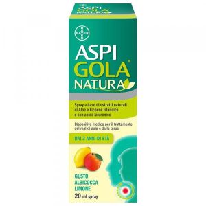 Aspi Gola Natura Spray Estratti Naturali Tosse e Mal di Gola Albicocca e Limone Flacone 20ml