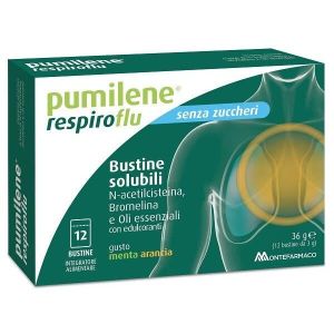 Pumilene Respiroflu Senza Zucchero 12 Bustine Gusto Menta Arancia 36g