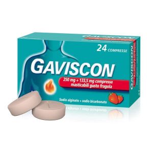 Gaviscon 500mg + 133,5 Mg, Indicato per Bruciore di Stomaco Occasionale 24 Compresse Fragola