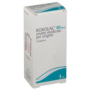 Roxolac 80mg/g Medicated Nail Enamel 3 ml bottle with applicator brush