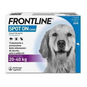 Frontline Spot On Cani X3 Pipette, Antiparassitario per Cani  20-40kg  Contro Pulci, Zecche e Pidocchi