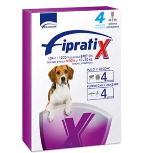 Fipratix Spot-on Soluzione 4 Pipette 2,20ml 134mg + 1.200mg Cani da 10 A 20Kg
