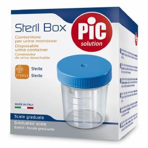 Contenitore Pic Sterile Trasparente per Analisi Dei Fluidi Organici 100ml Tappo A Vite + Etichetta Autoadesiva